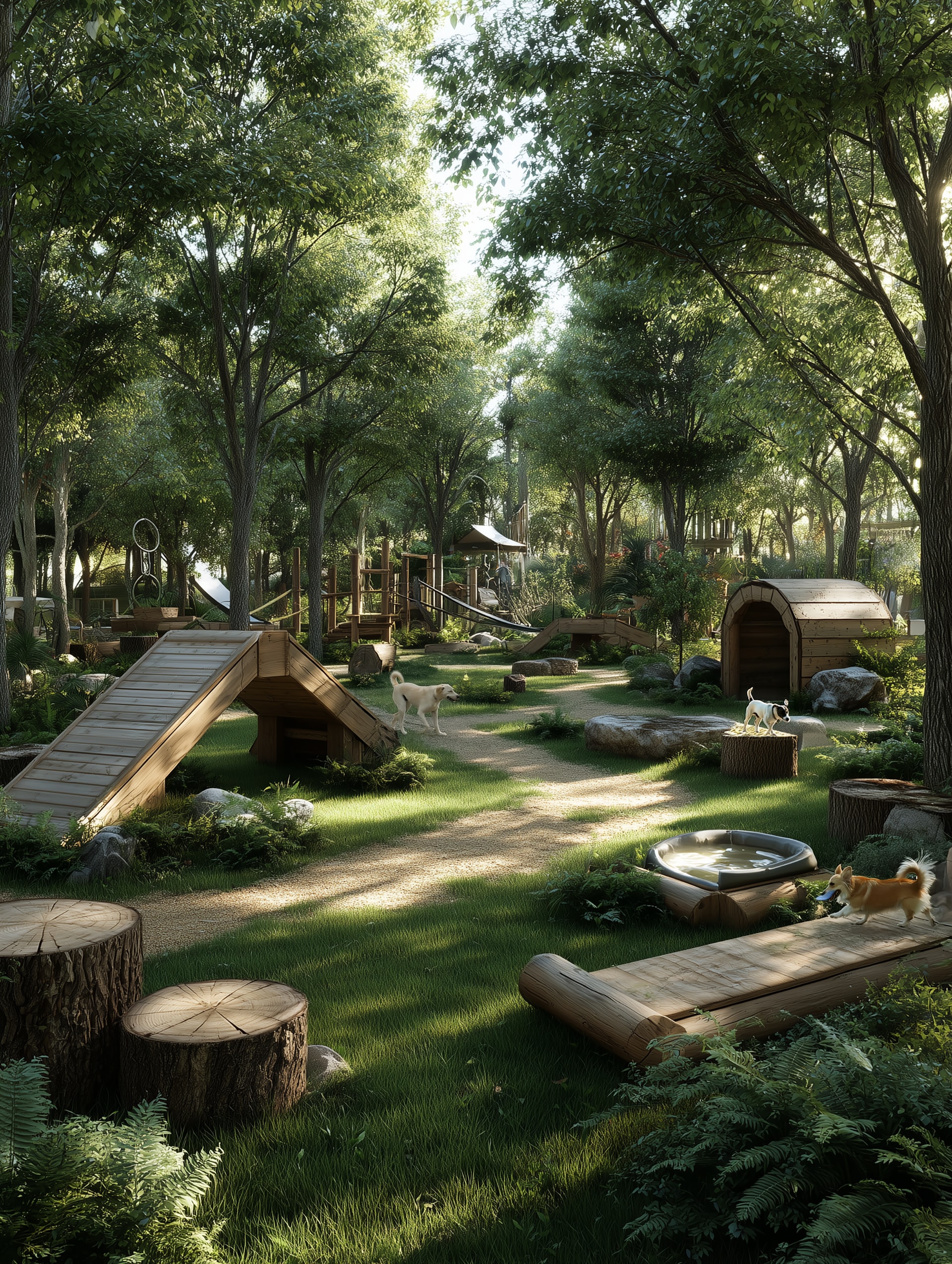 Forest play area for dogs