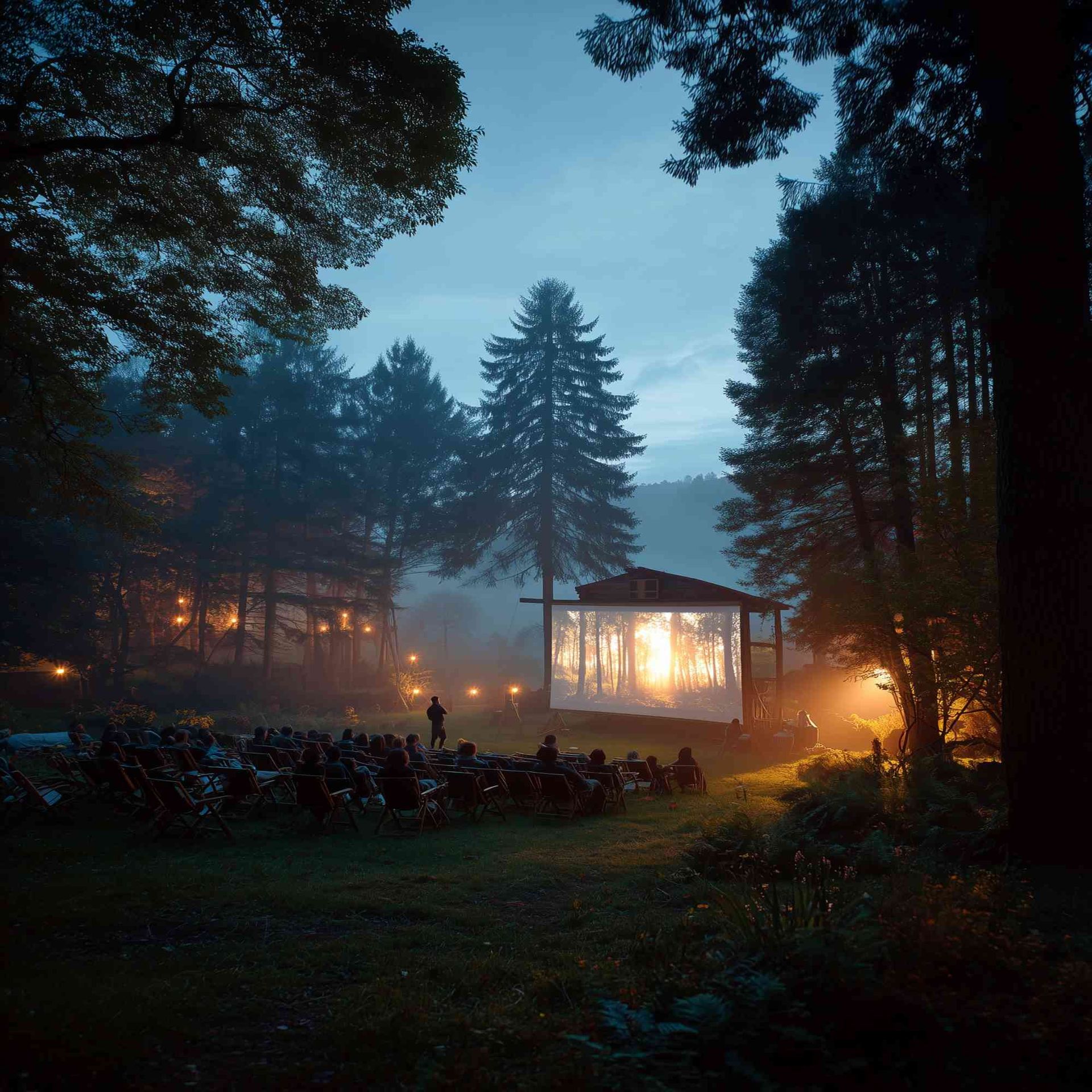 Outdoor cinema in the woods